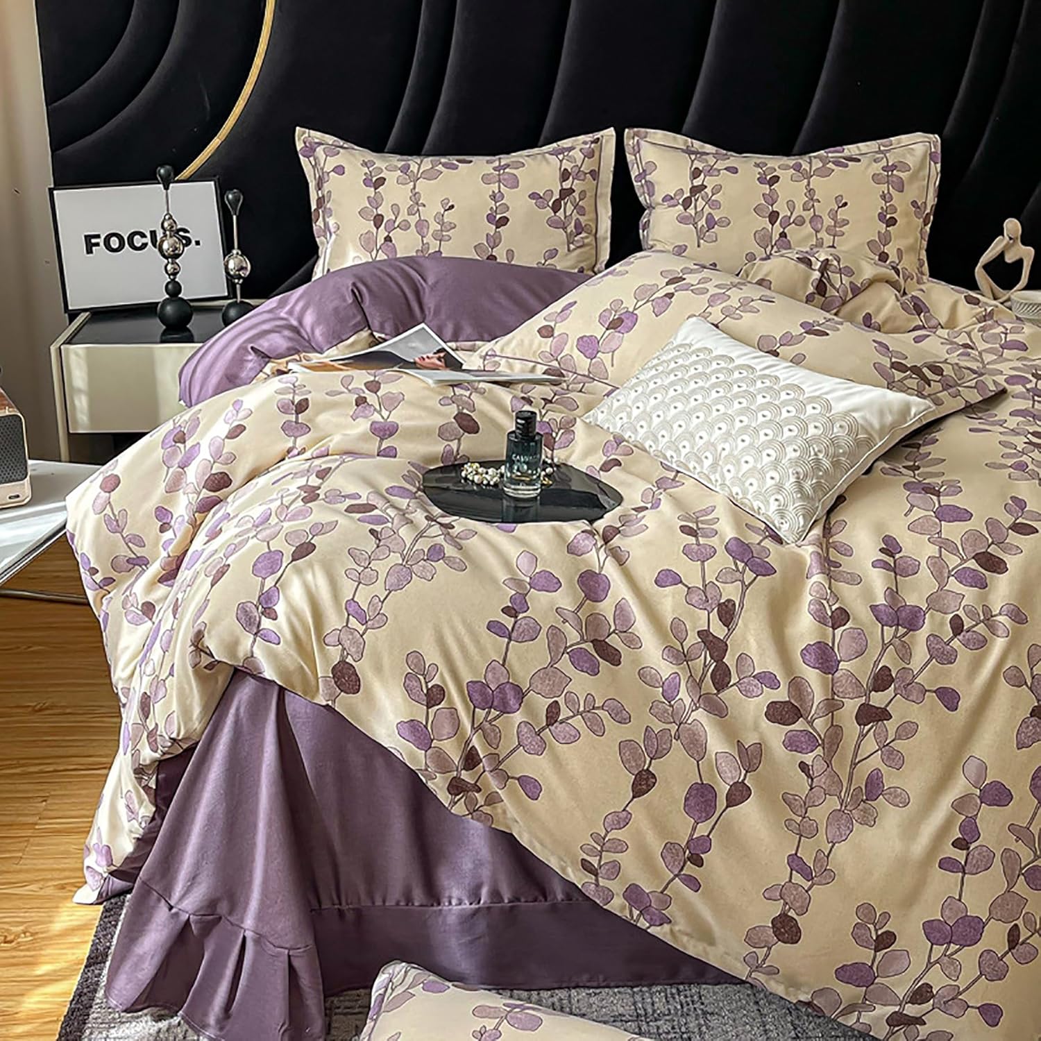 Floral Bed Sheet Set Thickened Sanding Cotton Elegant Wide Brim 4 Piece