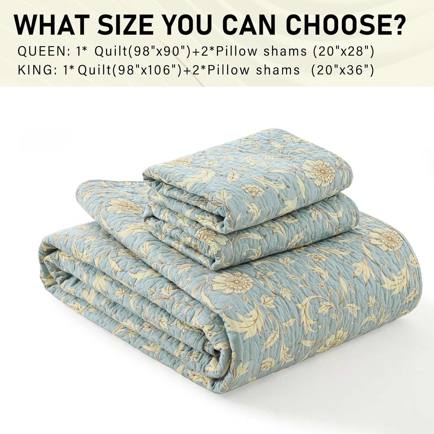 PERHOM Queen Size Cotton Quilt Set 3 Pieces Reversible