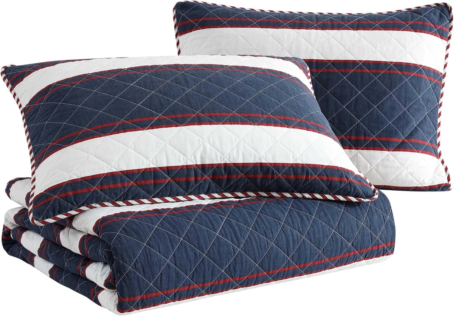 Nautica Twin Quilt Set with Reversible Striped Design