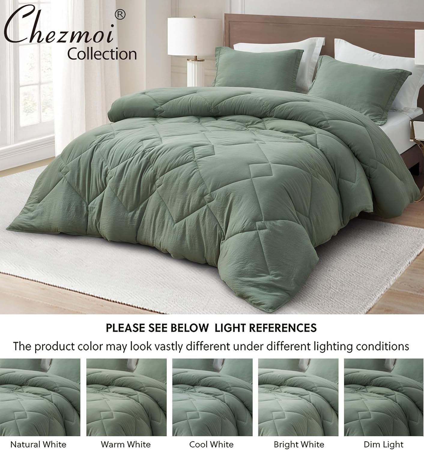 Chezmoi Logan Sage Green Comforter Set Twin XL
