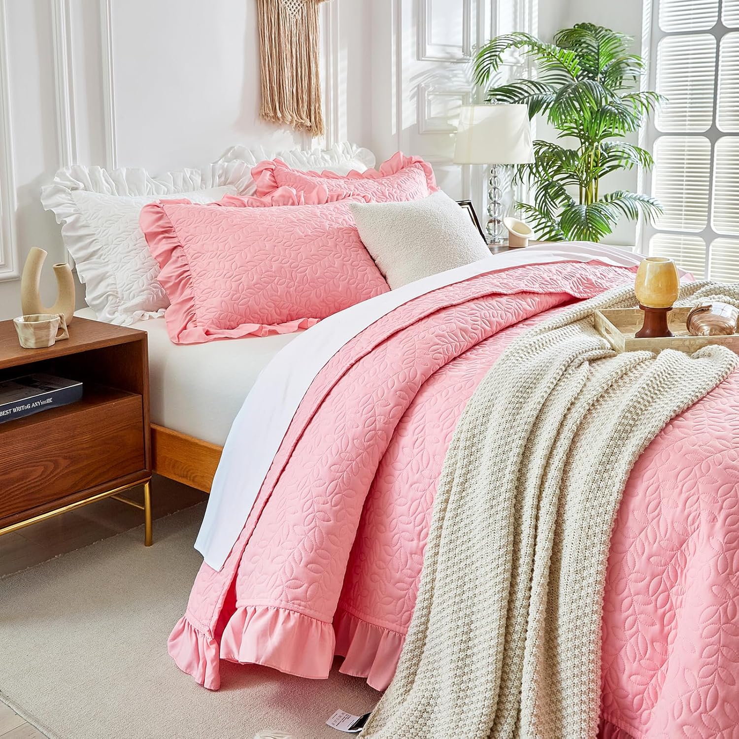 UOZZI BEDDING Ruffled Quilt Set Queen Size