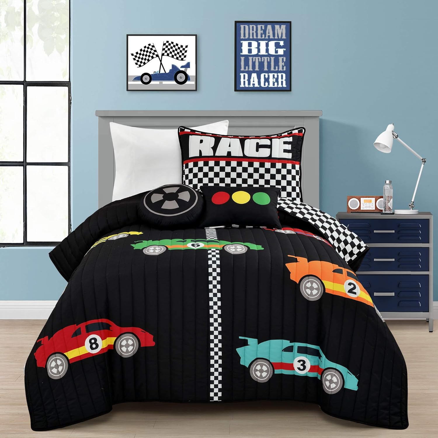 Lush Decor Racing Cars Quilt Set Twin Black 1