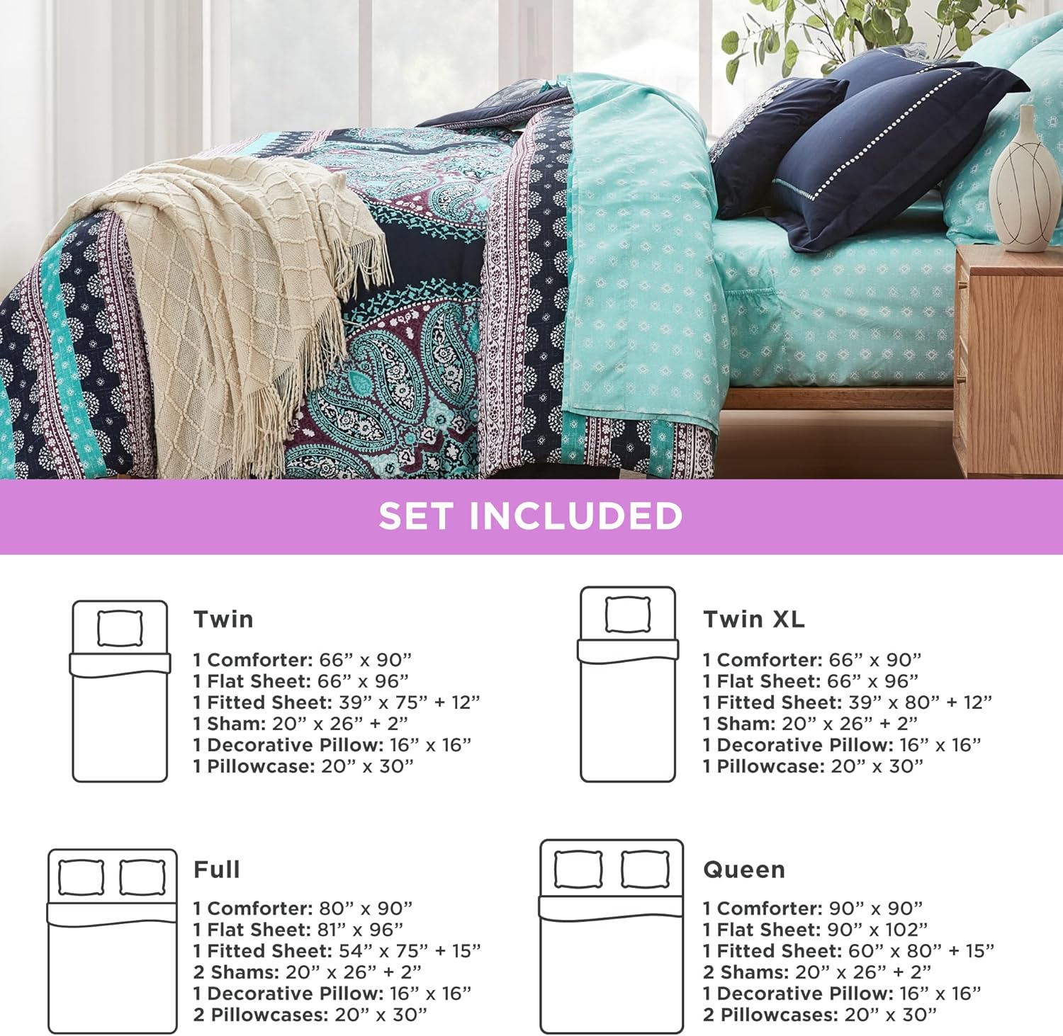 Degrees of Comfort Blue Twin XL Comforter Set with Side Pockets