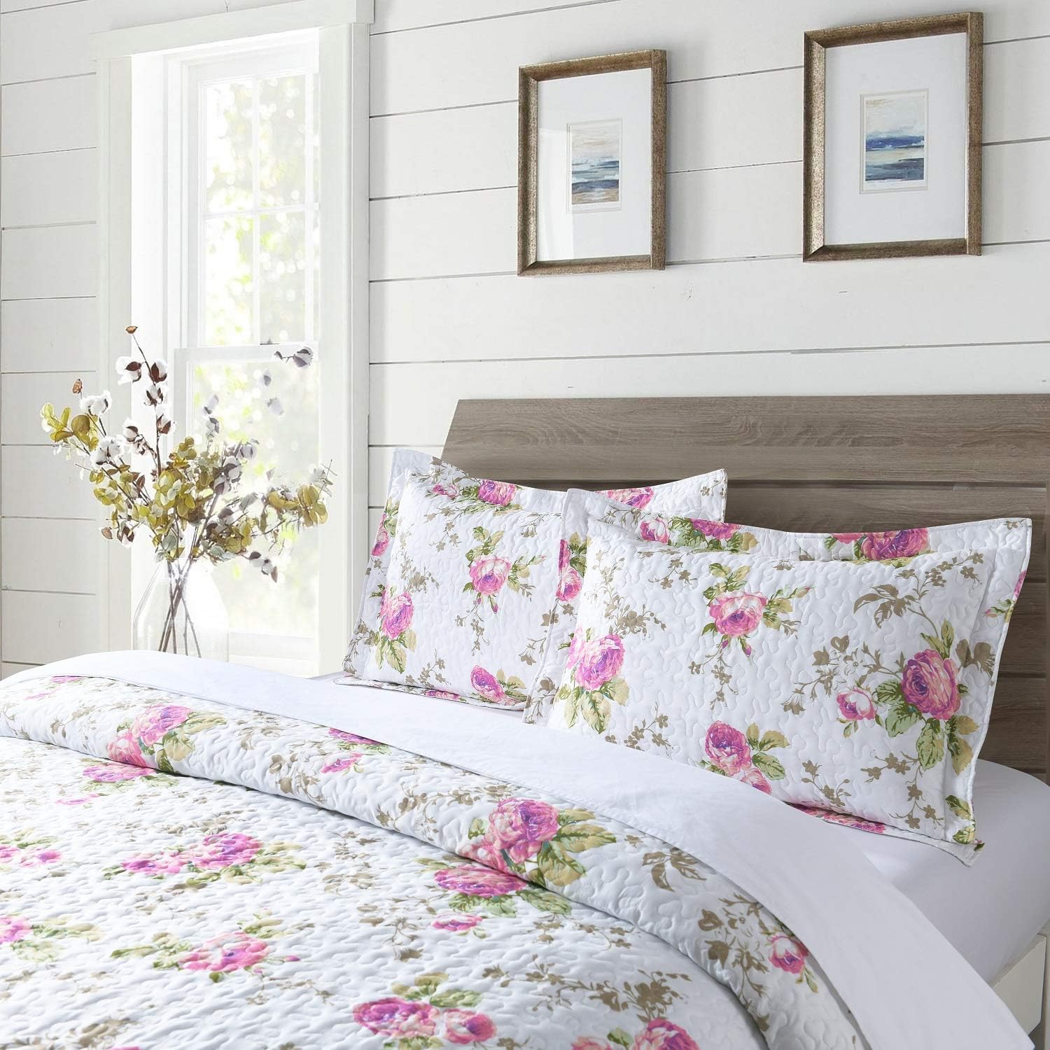 Boryard 3-Piece King Quilt Set with Rose Print