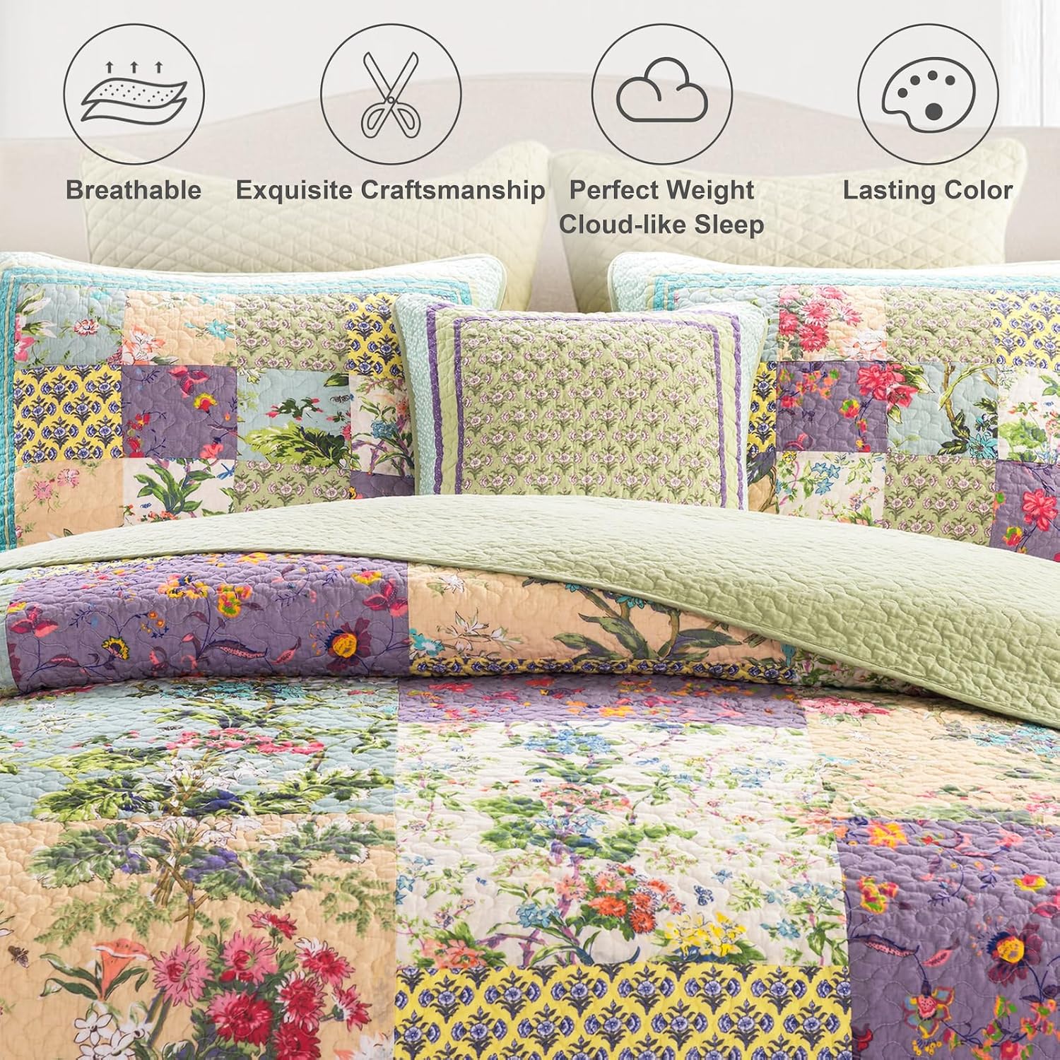 YAYIDAY Quilt Set Queen Size Patchwork Bedspread