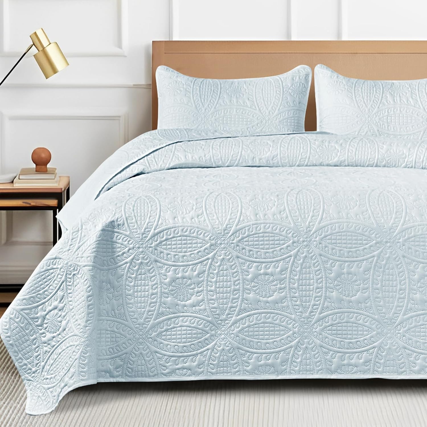 Siyaluens Light Blue Queen Quilt Set with 2 Pillow Shams