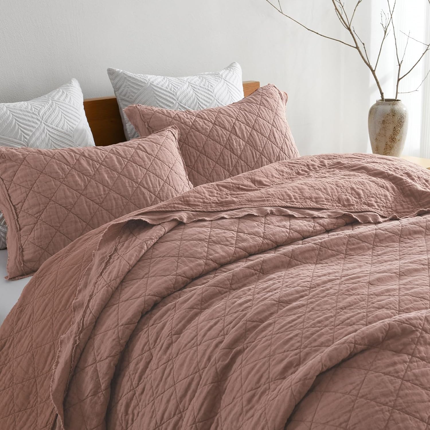 HORIMOTE HOME Linen-Cotton Queen Quilt Set with Pillow Shams