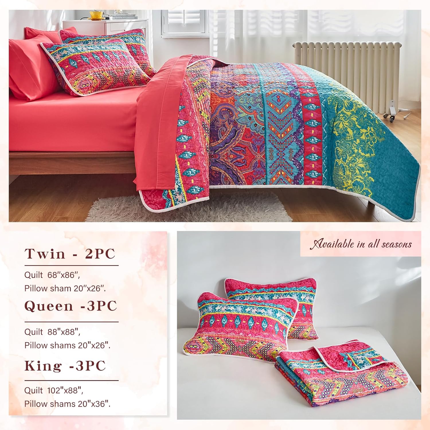 Tititada 2-Piece Bohemian Quilt Set Twin Size