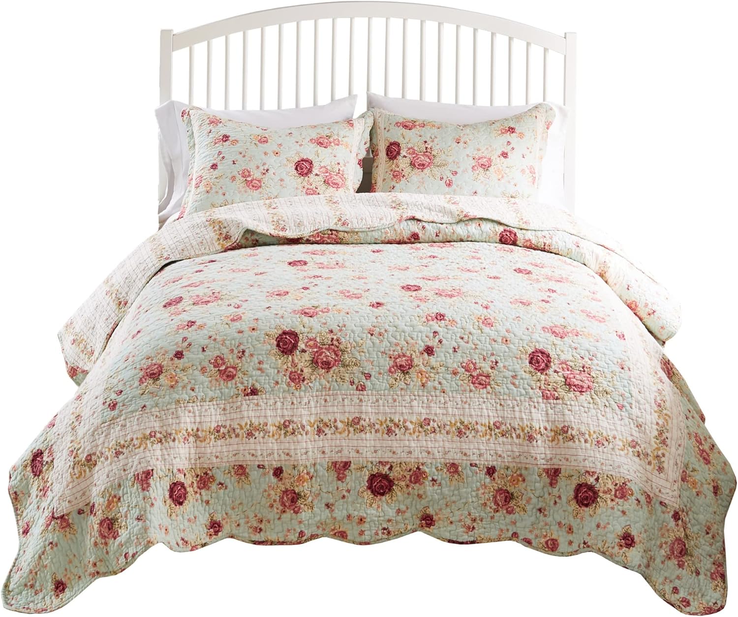 Greenland Home Antique Rose Cotton Quilt Set TwinXL Blue