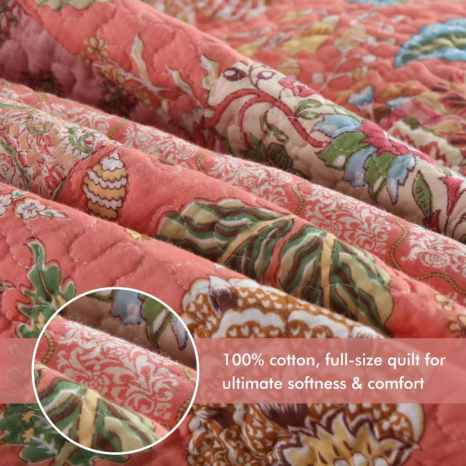Etwel Queen Quilt Bedding Set Patchwork Floral Pink Comforter