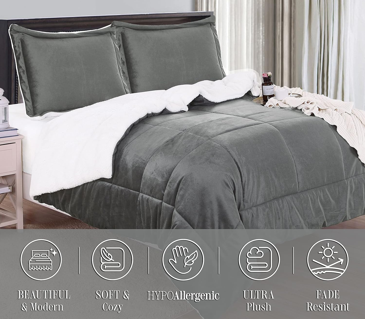 Elegant Comfort 3-Piece Sherpa Comforter Set