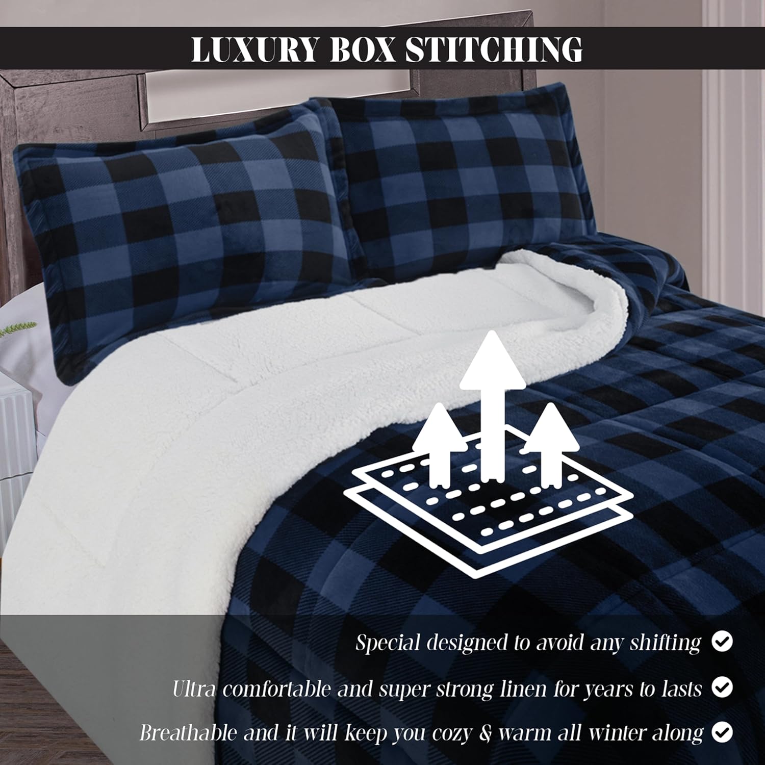 Elegant Comfort 3-Piece Buffalo Plaid Comforter Set King Blue