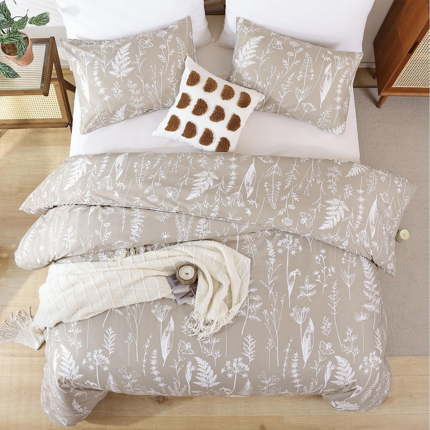 JANZAA Queen Comforter Set with Floral Patterns 3 Pieces