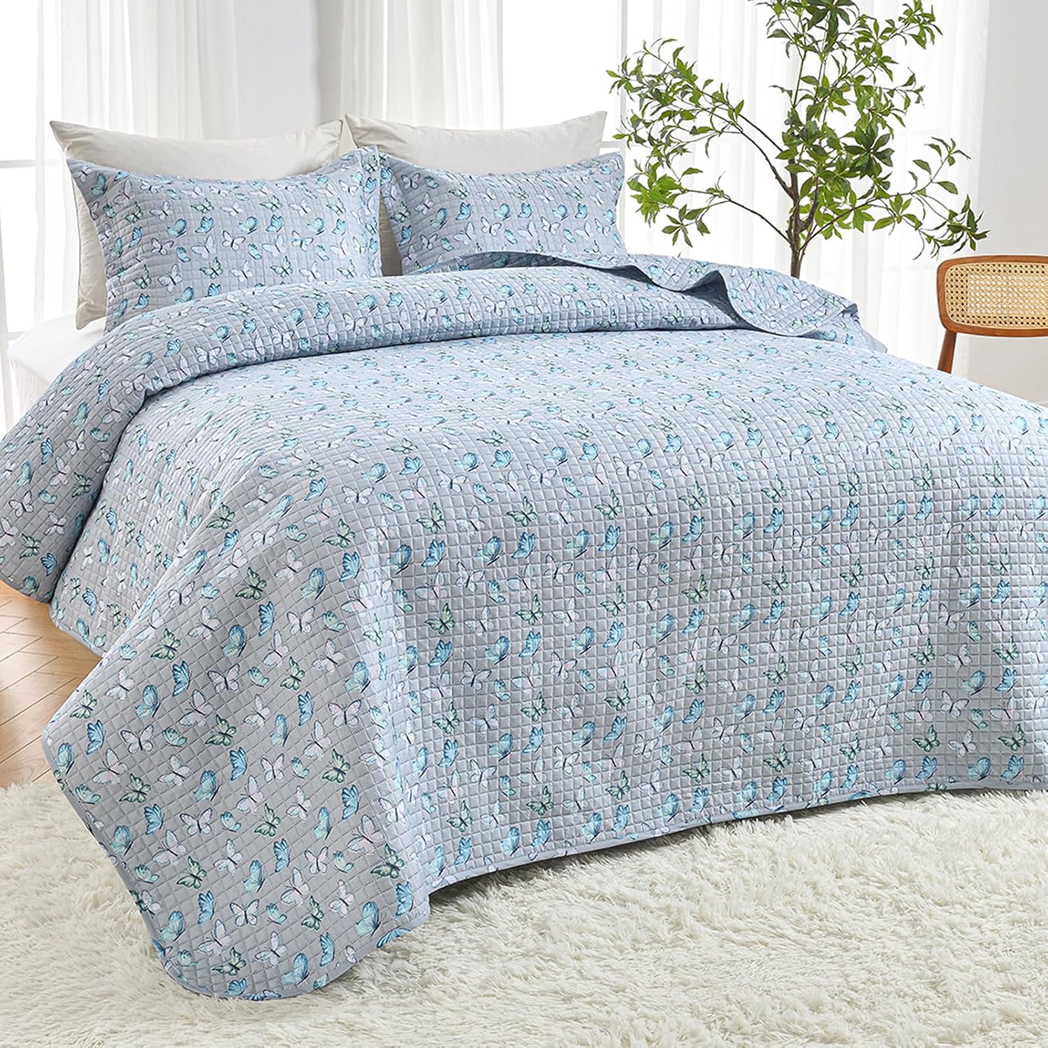 HollyHOME 2 Piece Twin Quilt Set with Butterfly Design 1
