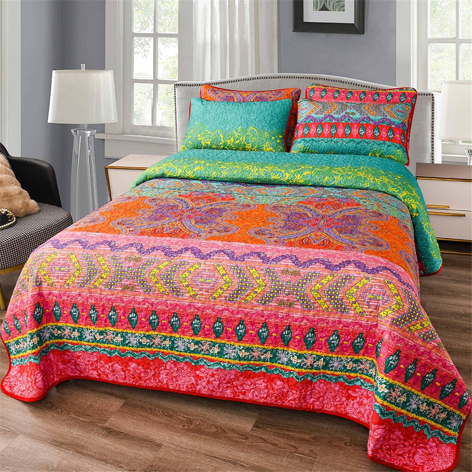 YASMENG Boho Quilt Set Queen Size 3 Piece