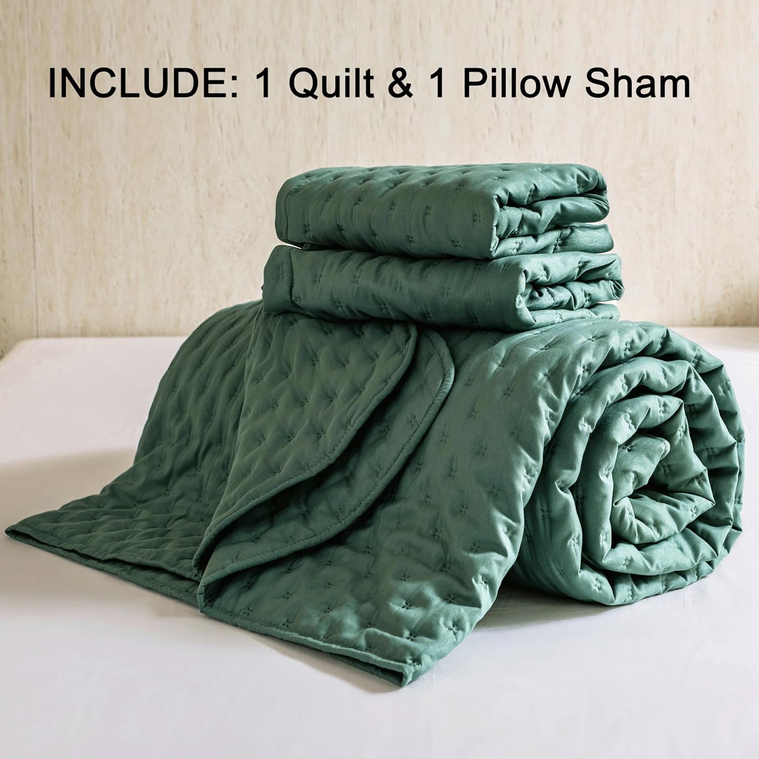 DOWNCOOL Green Twin Quilt Set with Pillow Sham 1