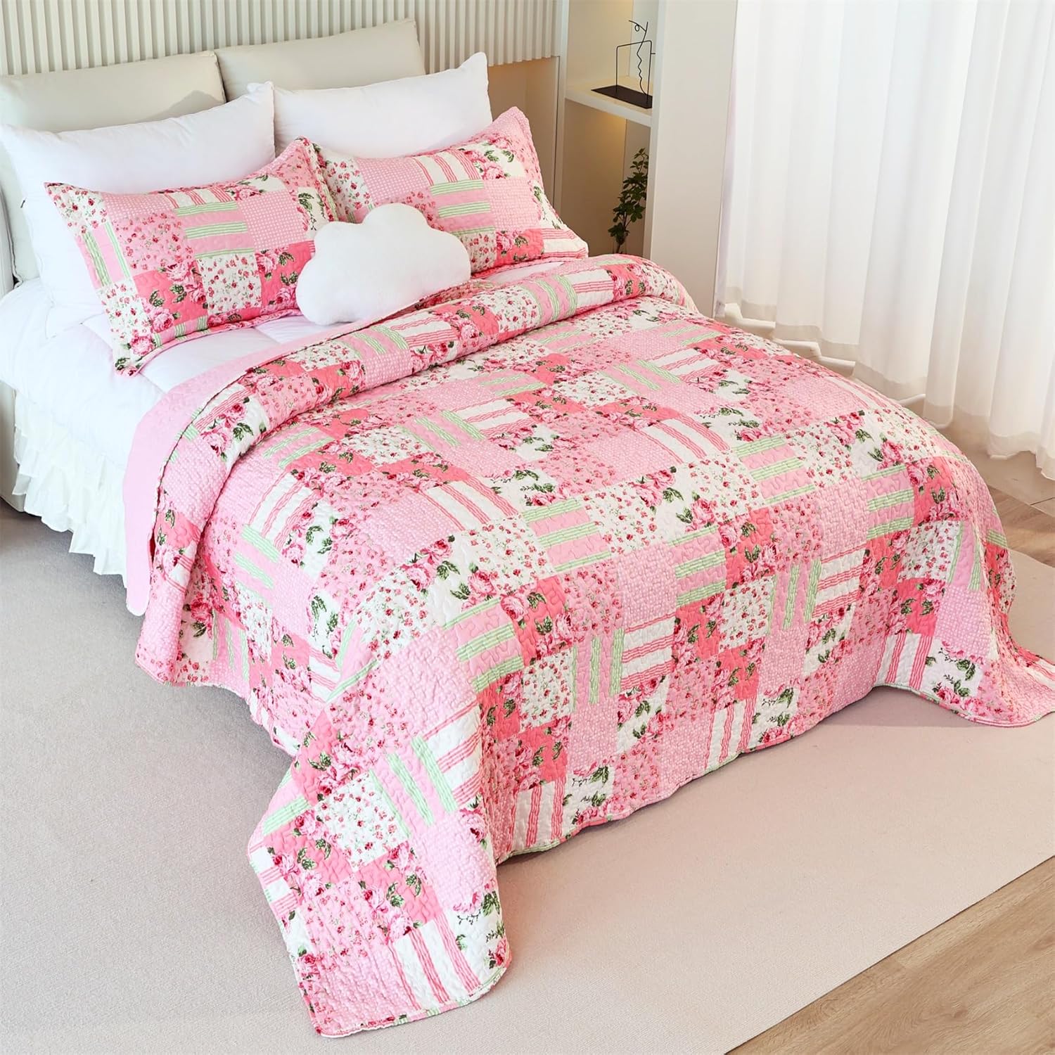Cmfshape Floral Bedspread and Pillow Shams Set - Queen Size