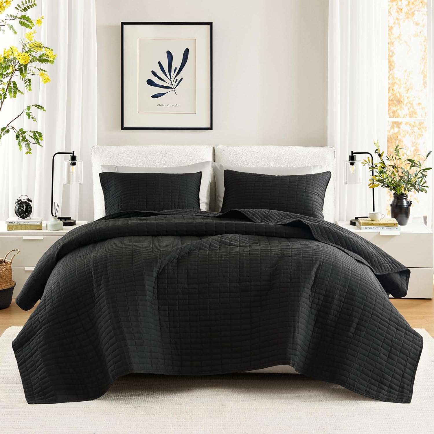 Comfort Spaces Kienna Quilt Set Black Full Queen 3 Piece