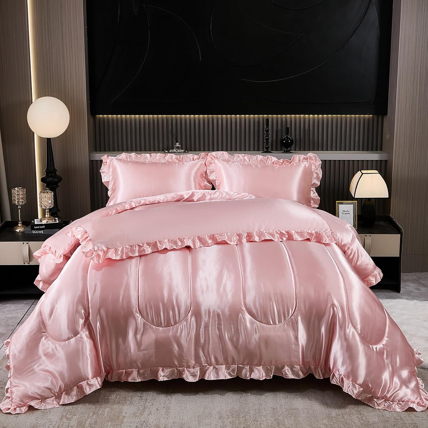 Satin Comforter Set with Ruffle and Pillow Covers