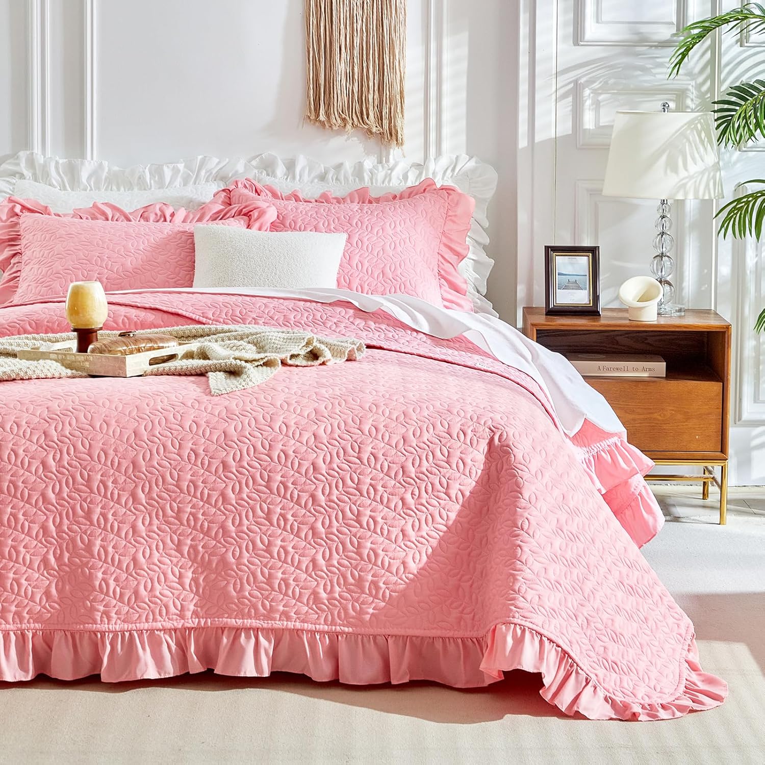 UOZZI BEDDING Ruffled Quilt Set Queen Size