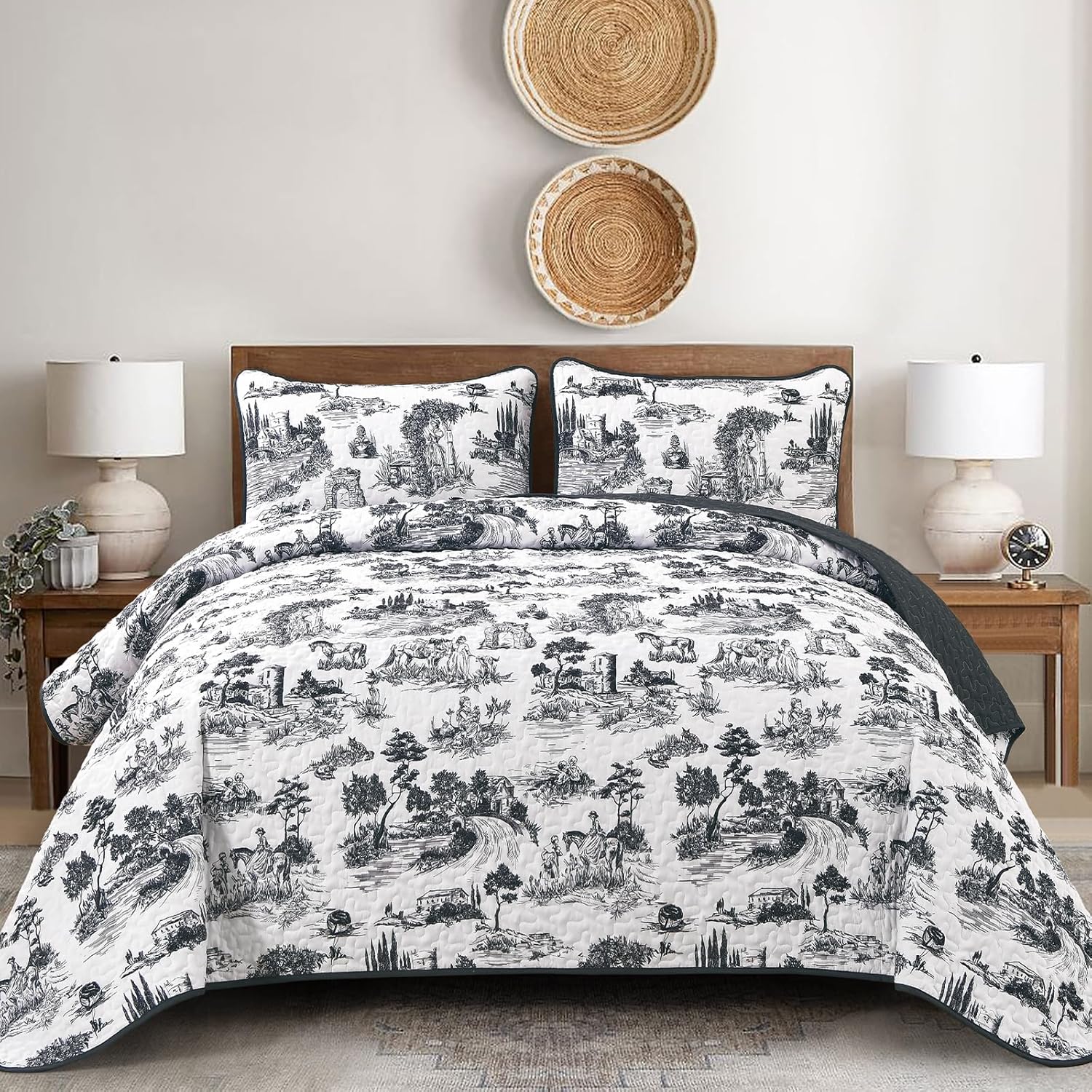 Drucon Black Farmhouse Quilt Set for King Size