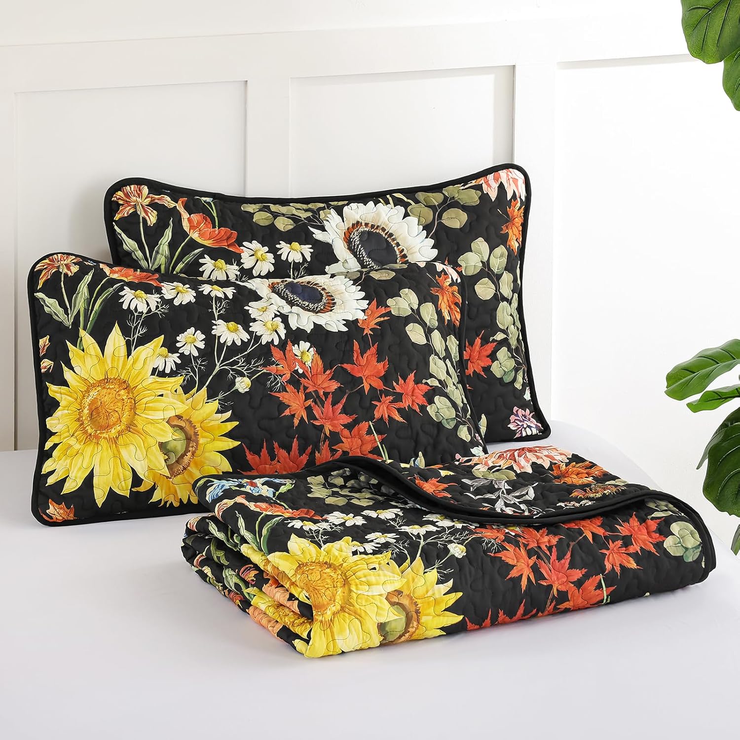 Yiran Floral Quilt Set Queen Size 3 Piece