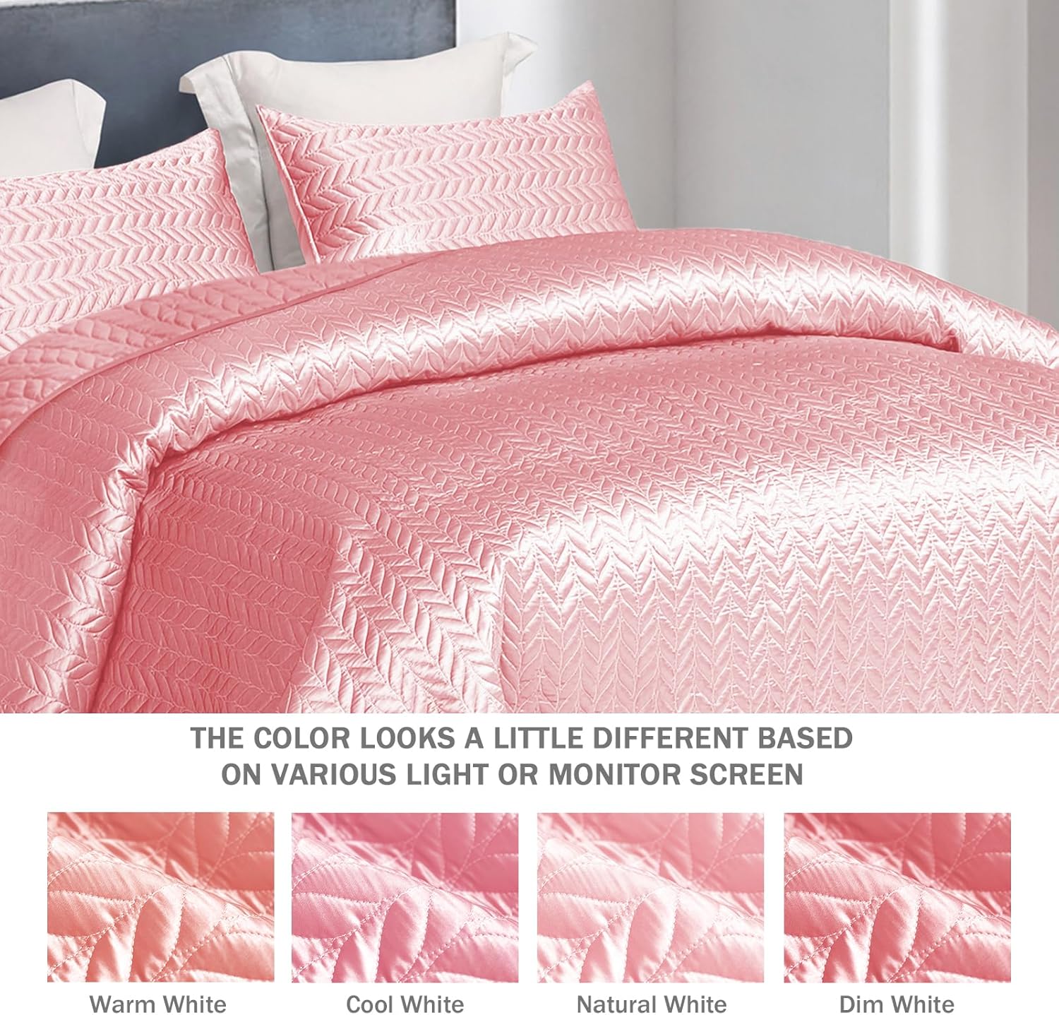 Whale Flotilla Silky Soft Satin Quilt Set Queen Size Pink