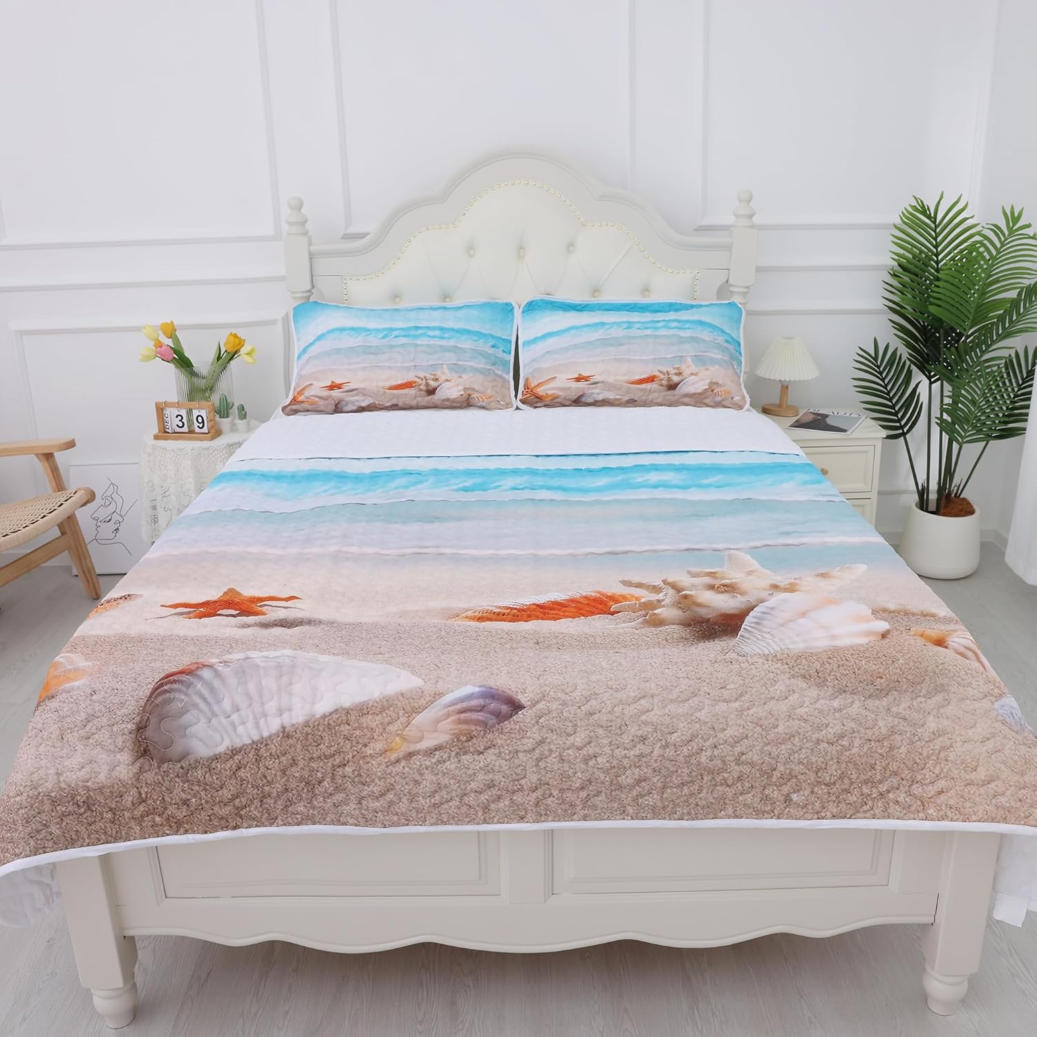 Blue Coastal Quilt Set Twin 2 Pieces Microfiber