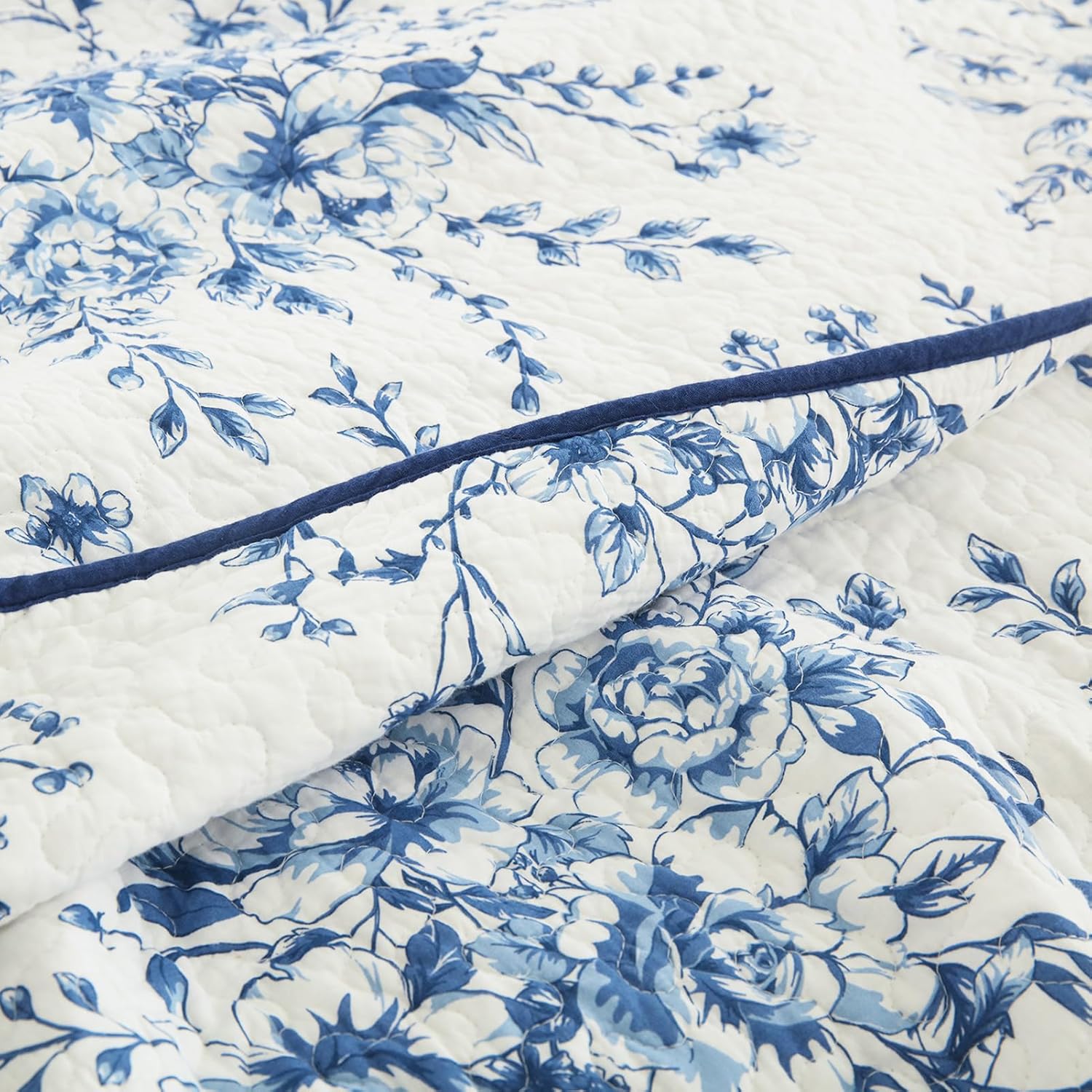 SahSahCasa 100 Cotton King Quilt Set Navy BlueWhite