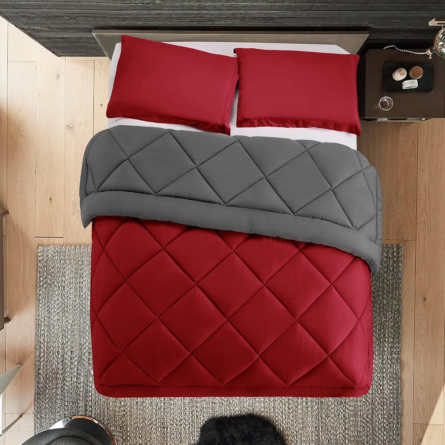 Elegant Comfort Reversible 3-Piece Comforter Set Twin RedGray