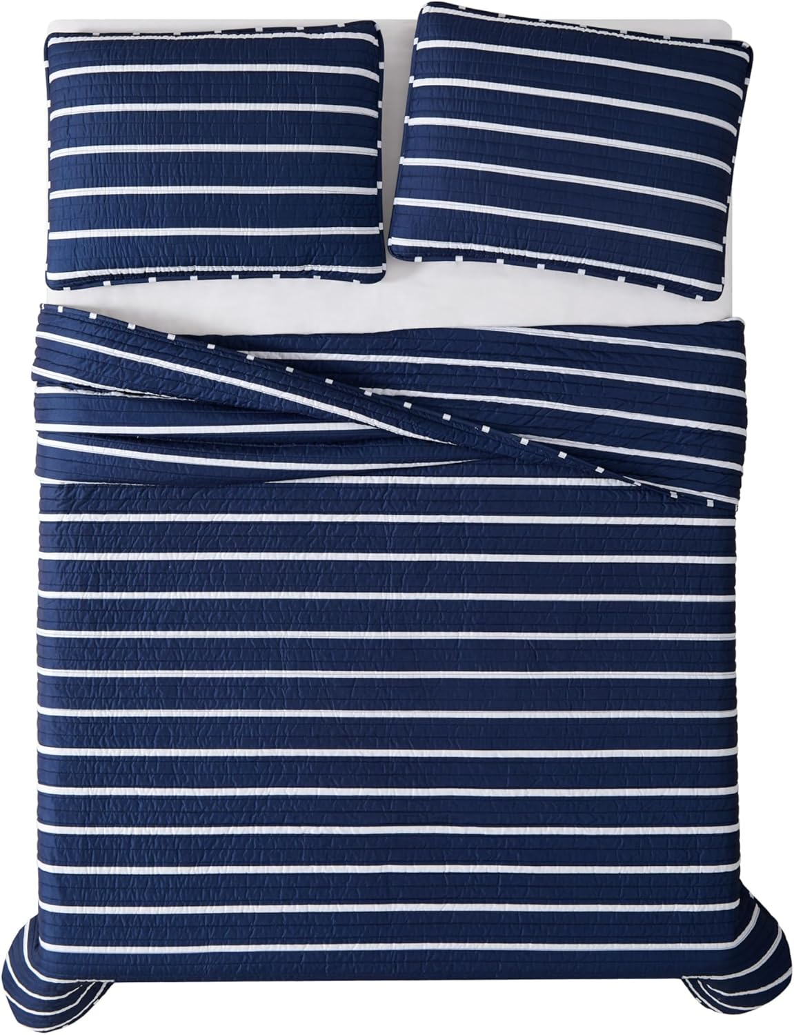 TRULY SOFT Navy Stripe Twin XL Quilt Set