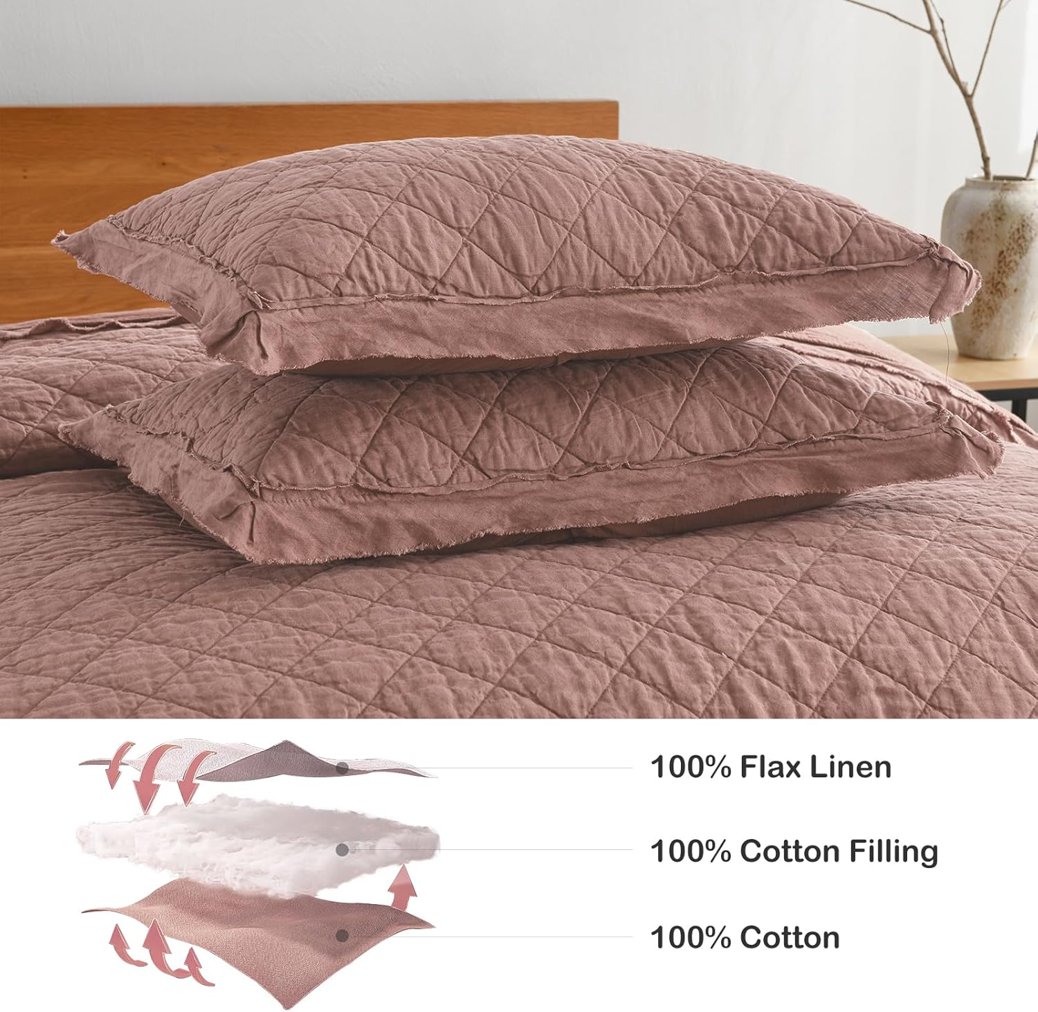 HORIMOTE HOME Linen-Cotton Queen Quilt Set with Pillow Shams
