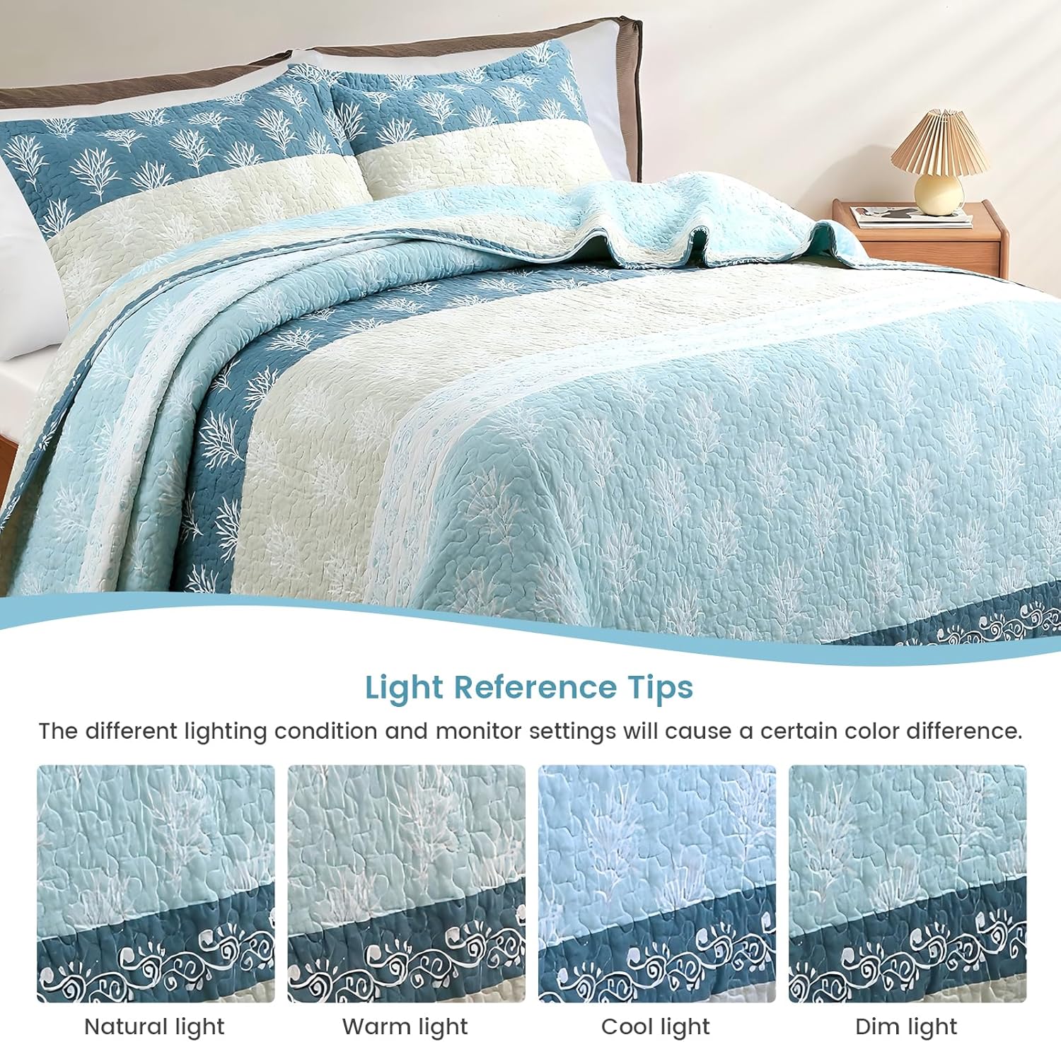 UYOF King Quilt Set - 100 Cotton Reversible Comforter with Shams
