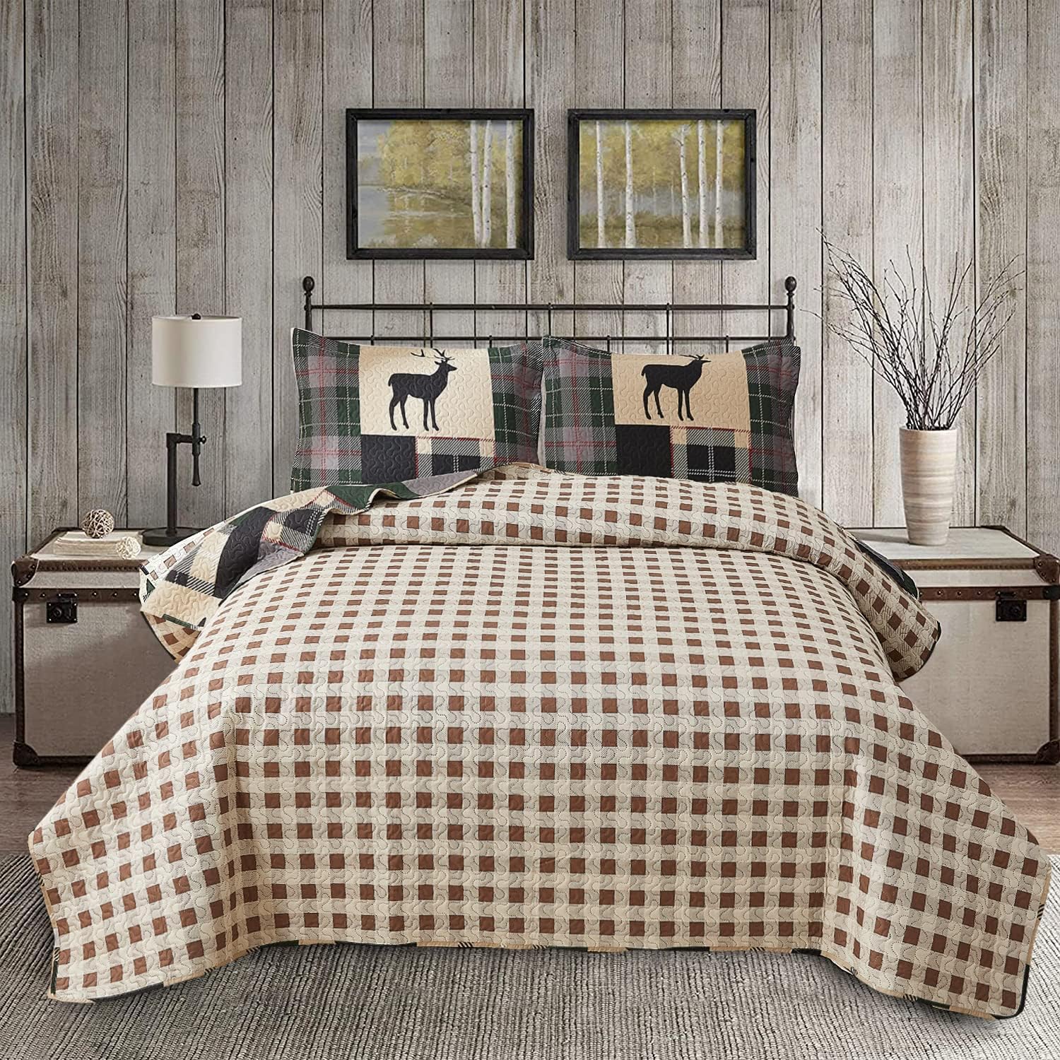 Ycosy Moose Deer Quilt Set Twin Size Reversible Bedspread 1