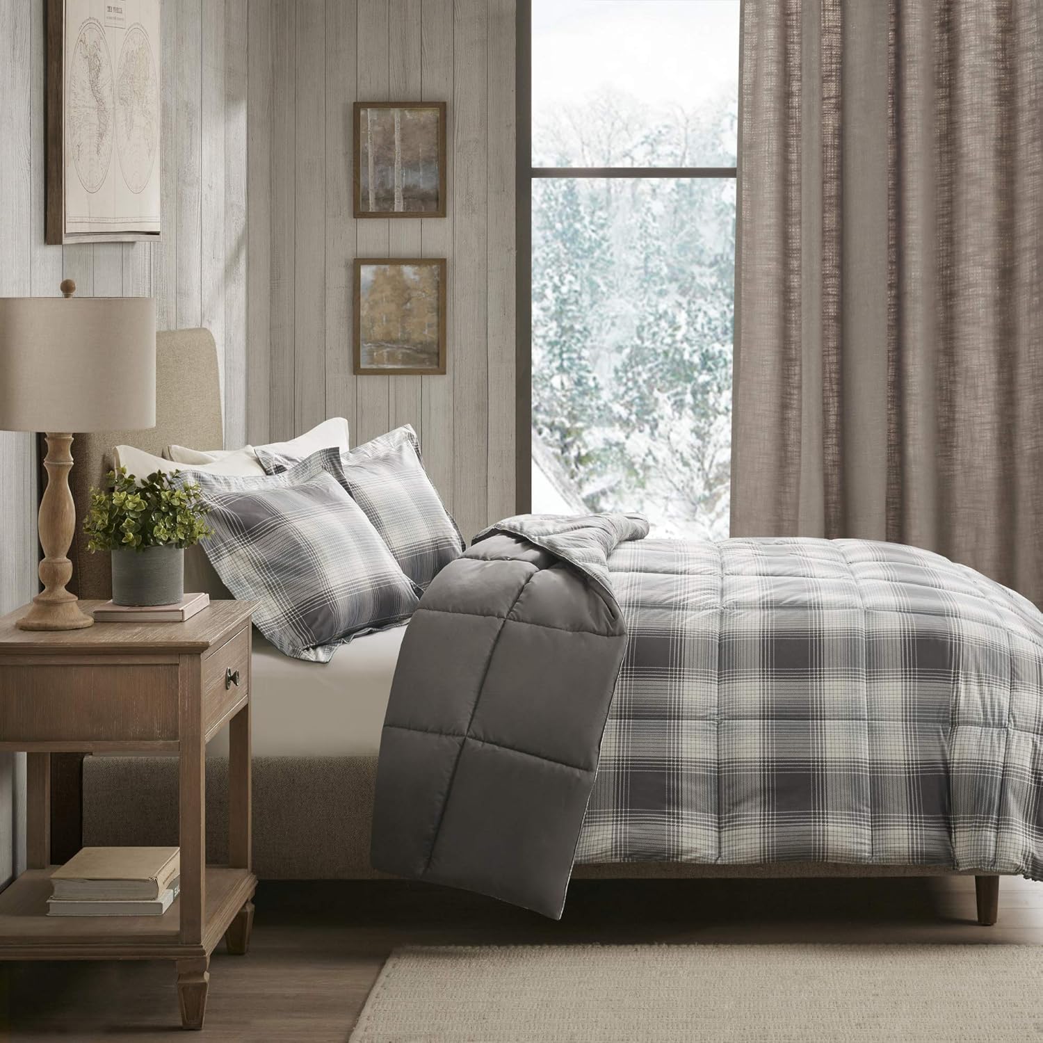 Woolrich Plaid Grey Comforter Set Twin 2 Piece