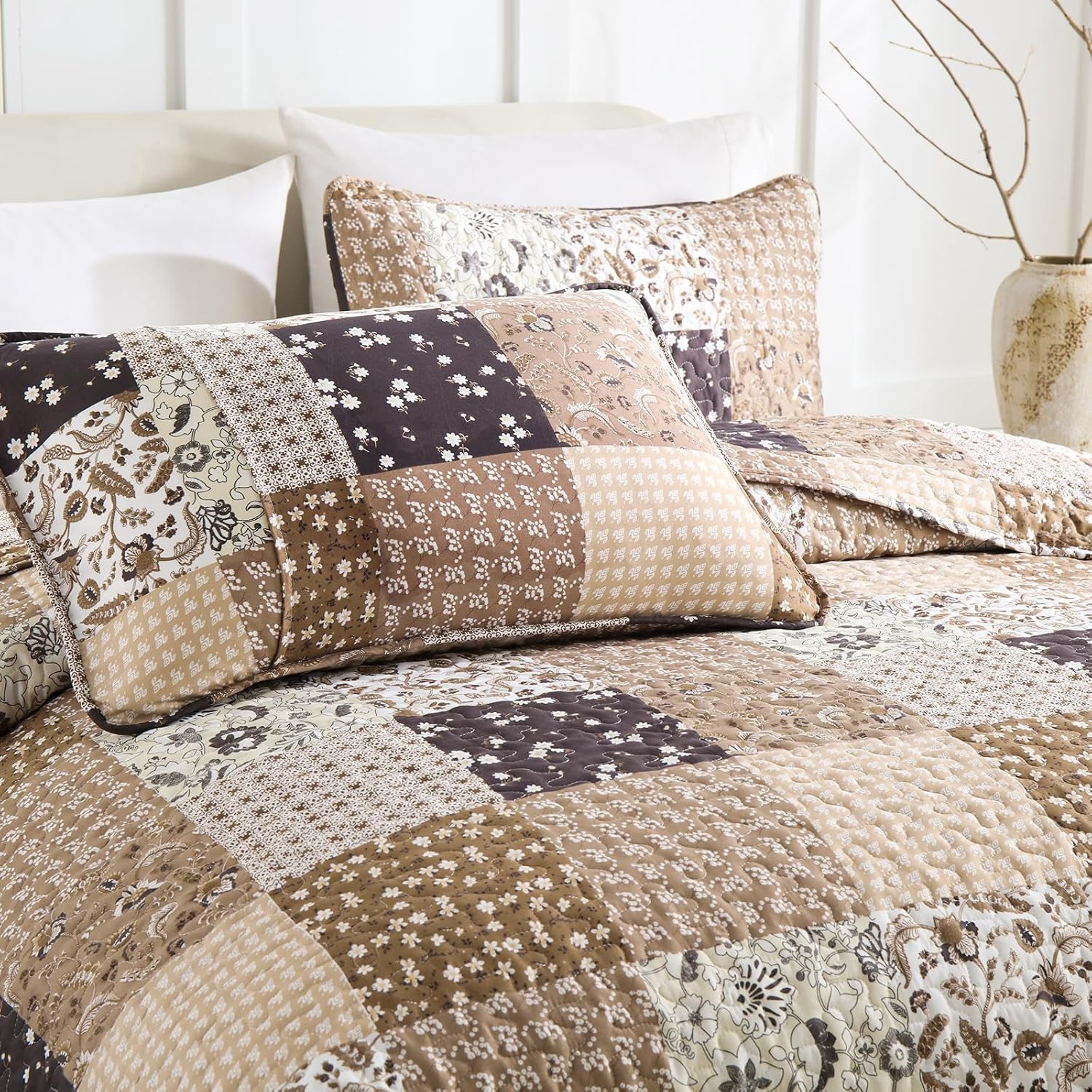 Menghomeus Brown Boho Quilt Set Queen