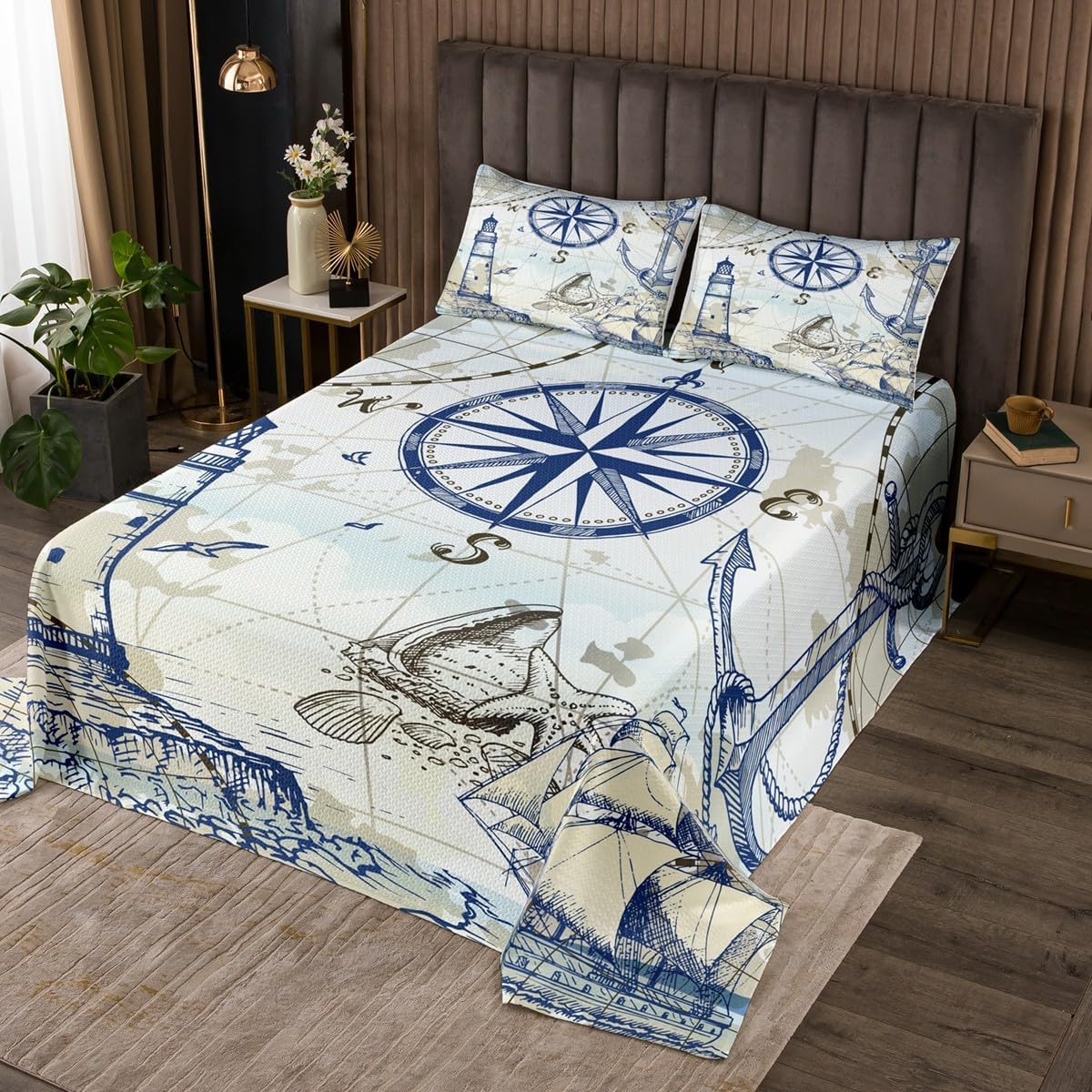 Erosebridal Nautical Theme King Quilt Set