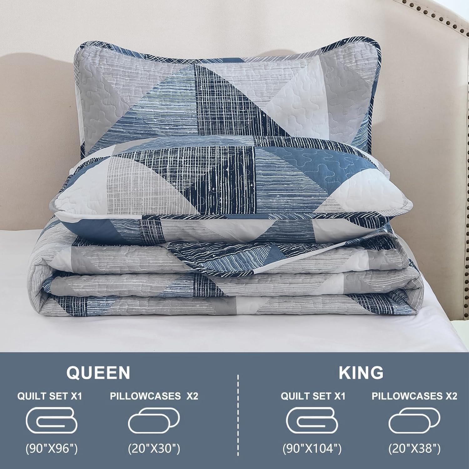 Dintszyayue 3 Piece Queen Quilt Set Blue