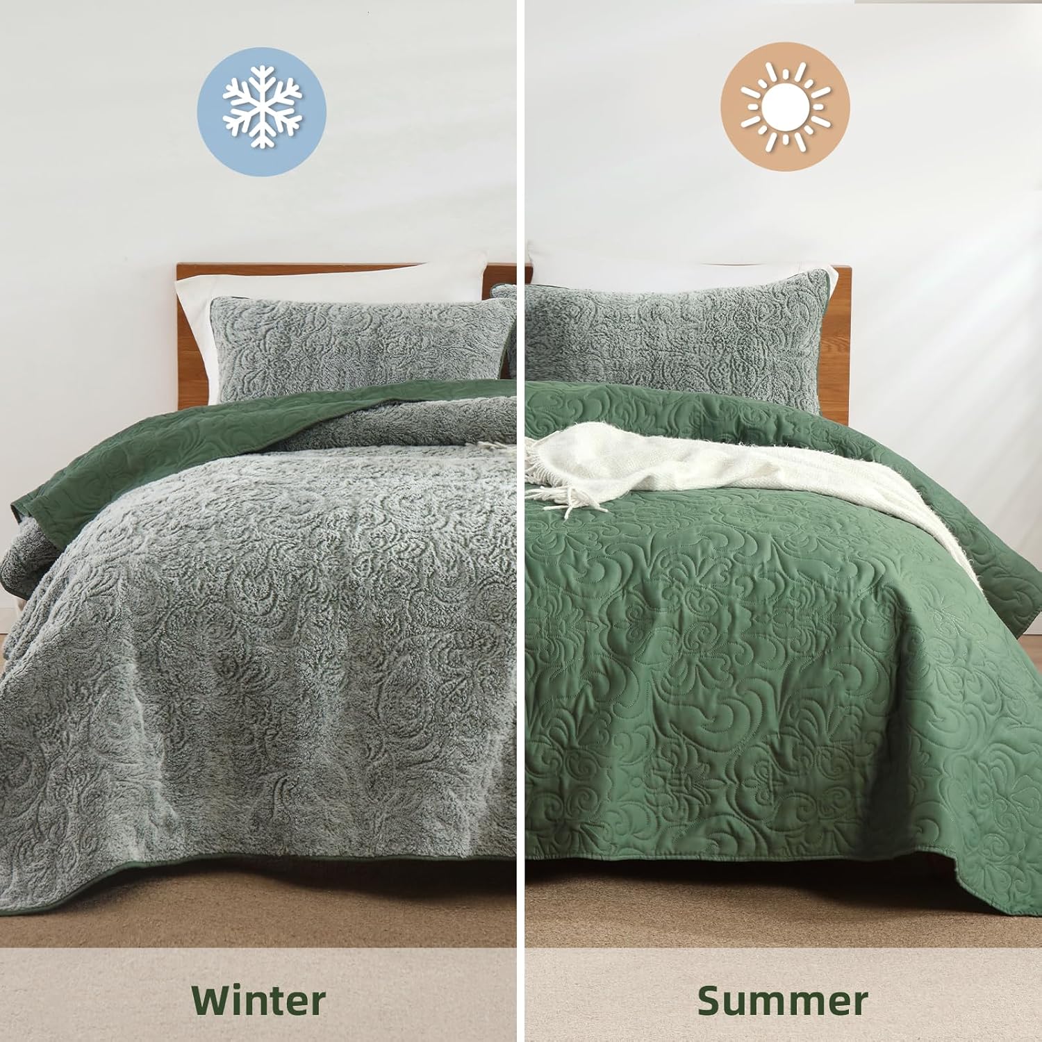 Dobuyly Fluffy Green Queen Quilt Bedding Set