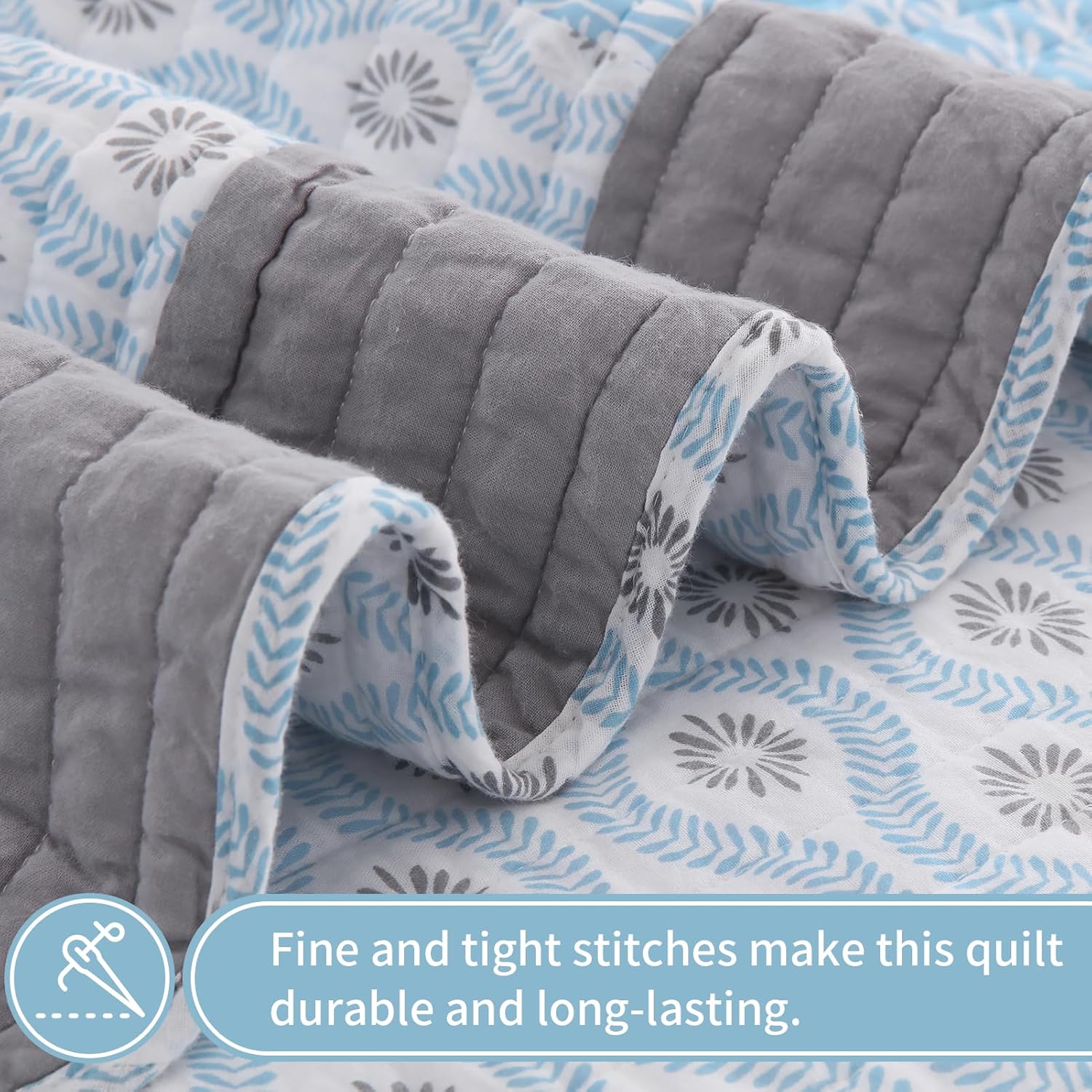KALOOLA Light Blue Quilts Queen Size Set