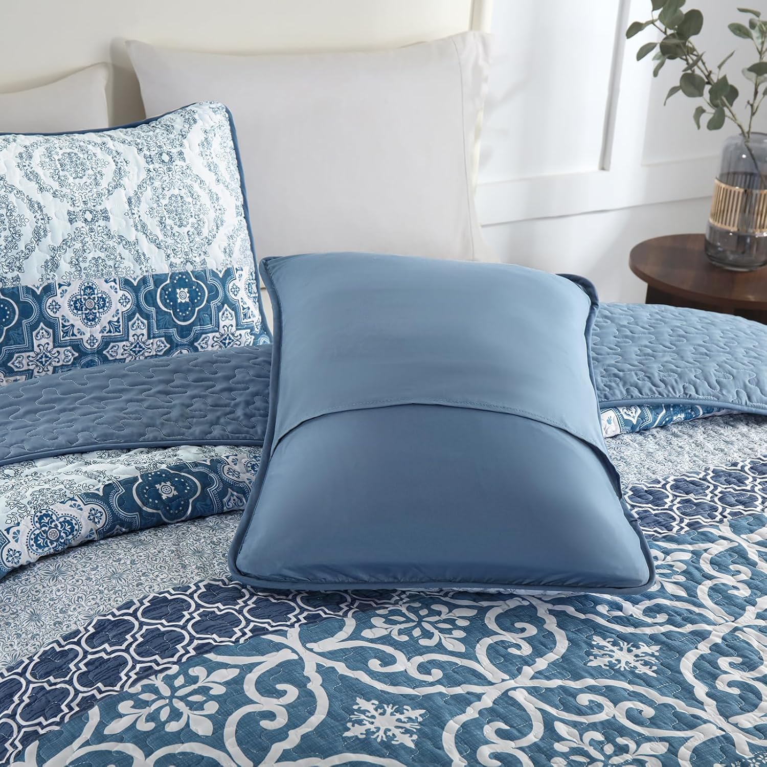DJY Boho Quilt Set Queen Size 3 Pieces Navy Blue