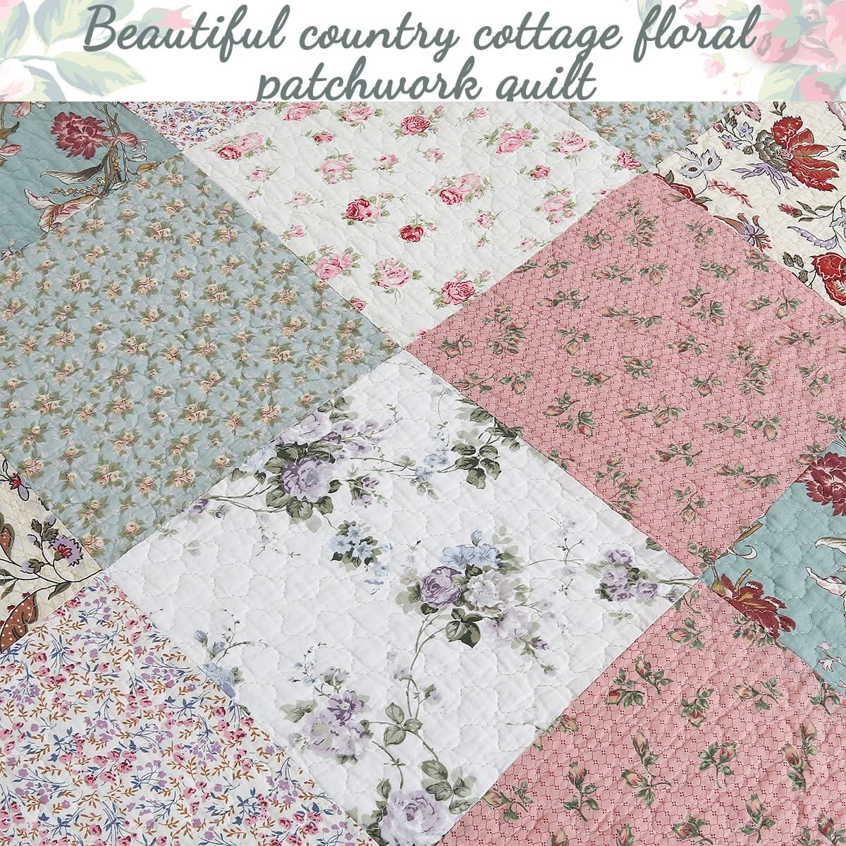 Cozy Line Floral Patchwork Quilt Bedding Set Queen 3 Piece