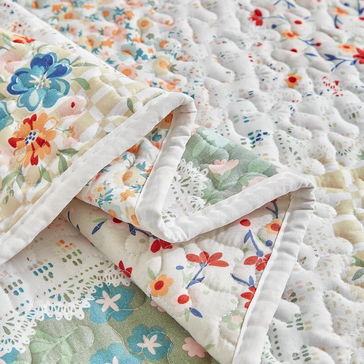 UOZZI BEDDING Floral Patchwork Quilt Set Queen Full 88x88 3 PC