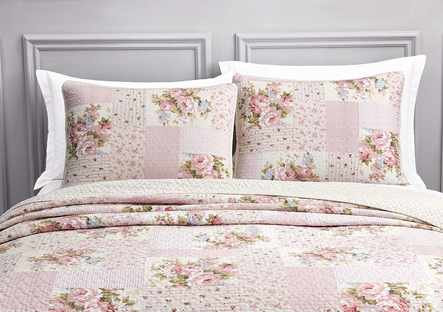 Chezmoi Collection Rosy 3-Piece King Size Quilt Set