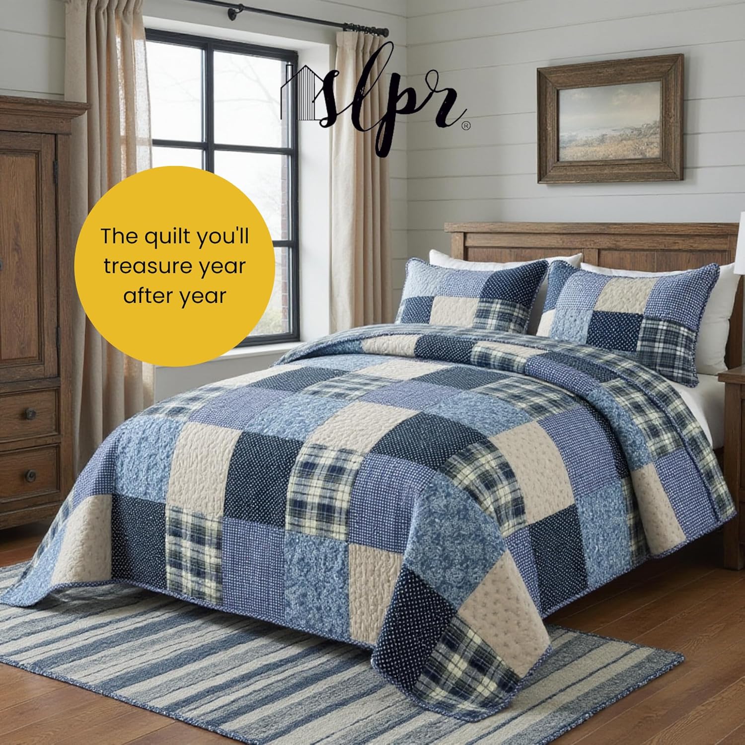 SLPR Blue Symphony Cotton Quilt Set - Twin