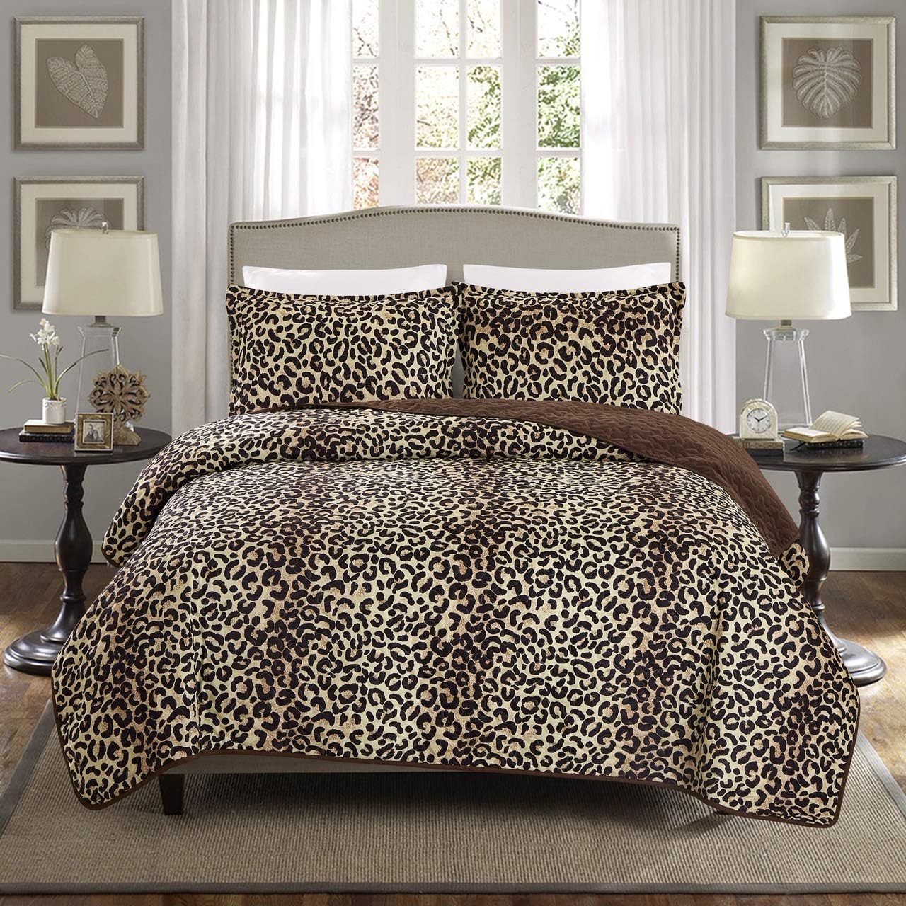 Grand Linen 3-Piece Cal King Quilt Set - Leopard Print