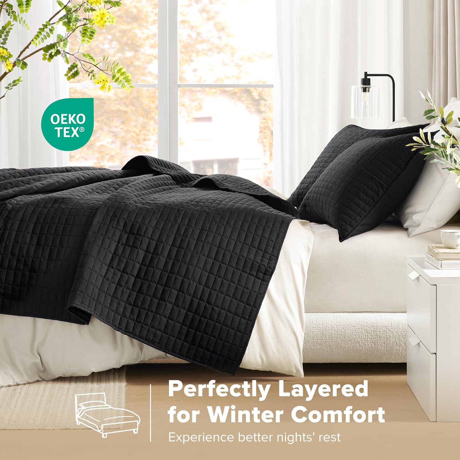 Comfort Spaces Kienna Quilt Set Black Full Queen 3 Piece