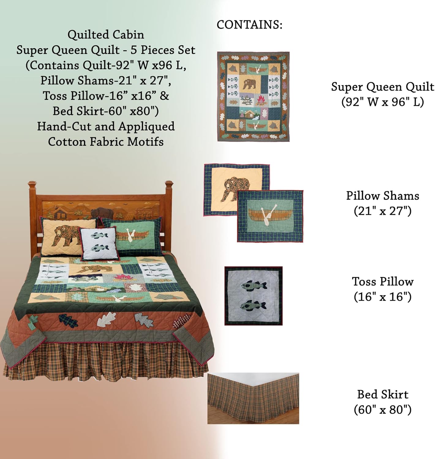 Patch Magic Quilt Set - 5 Piece Super Queen Comfort Collection