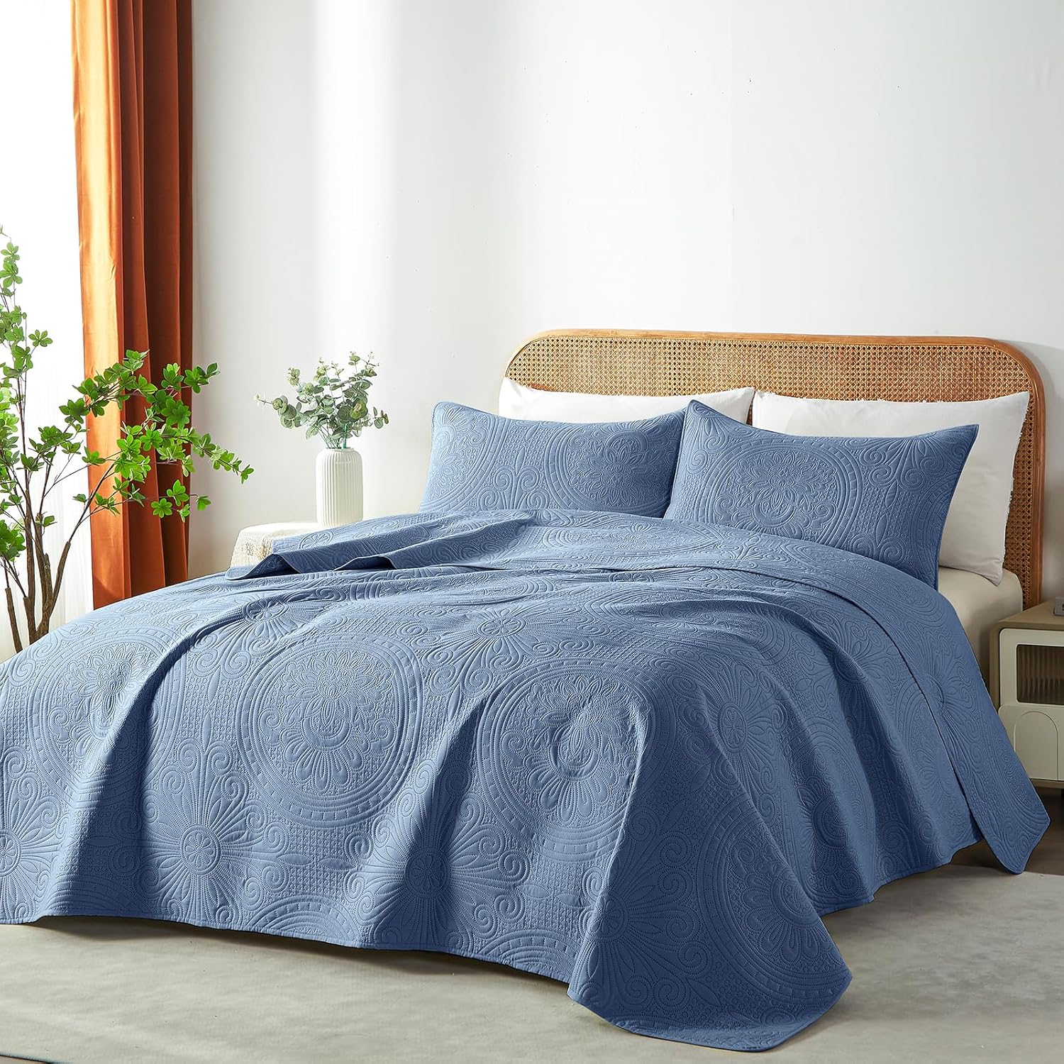 WURUIBO Quilt Set - Bluish Grey Microfiber Bedding