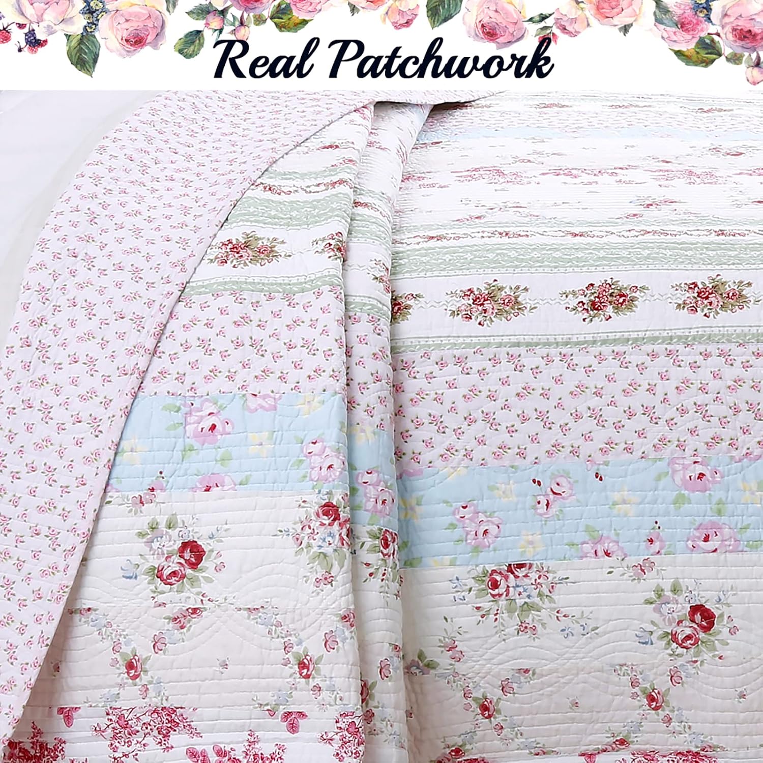 Cozy Line 100 Cotton Reversible Quilt Bedding Set Queen 3 Piece